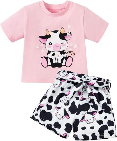 Vieille Toddler Girls Summer Outfits Cotton T-Shirt Top and Shorts Clothing Set with Pockets for 18 Months-5T in Kuwait