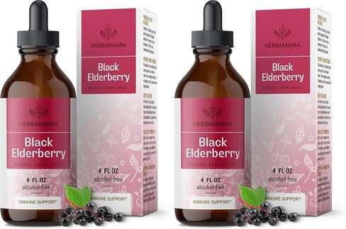 HERBAMAMA Black Elderberry Drops - Vegan Elderberry Extract Immune Support Supplement - Elderberry Vitamins for Immune Health - Sugar & Alcohol-Free, 21-Day Supply. in Kuwait