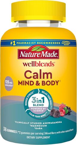 Nature Made Wellblends Calm Mind & Body, Magnesium Citrate, Ashwagandha 125mg & GABA 100mg Blend for Stress Relief, 38 Gummy Vitamins in Saudi Arabia