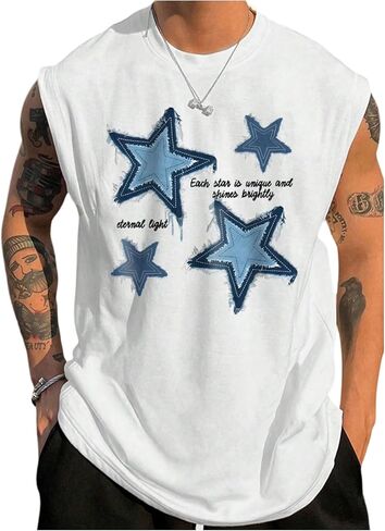 SHENHE Men's Graphic Tank Top Sleeveless Crew Neck Star Print Gym Muscle Shirt Casual Tee in Saudi Arabia