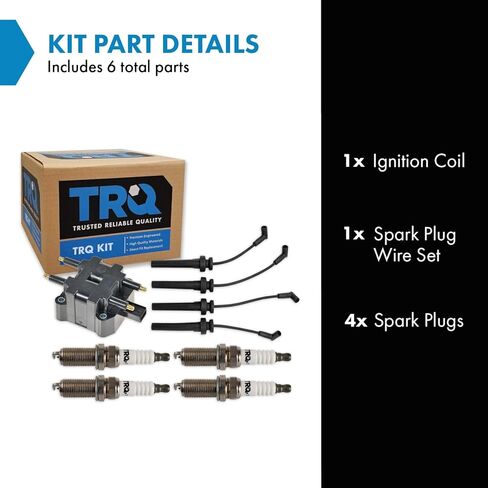 TRQ Ignition Coil & Spark Plug Kit 6 Piece Iridium Plugs Compatible with 1996-2000 Dodge Caravan 1995-2000 Stratus 1997-2000 Chrysler Cirrus Plymouth Breeze Voyager 1997 Grand Caravan Grand Voyager in Saudi Arabia