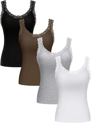 Lasnten 4 Pieces Lace Camisole Tank Tops for Women Ribbed Cami Top Lacework Undershirt Patchwork Tank Lace Trim Cami in Kuwait