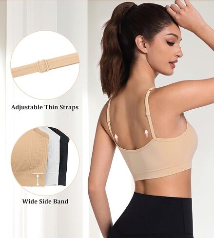 3 Pack Sports Bras for Women - V Neck Padded Wireless Seamless Tank Top Comfy Sleep Yoga Bralette Cropped Cami in Kuwait