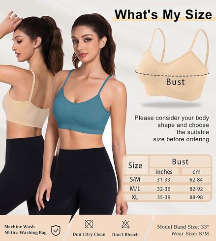 3 Pack Sports Bras for Women - V Neck Padded Wireless Seamless Tank Top Comfy Sleep Yoga Bralette Cropped Cami in Kuwait