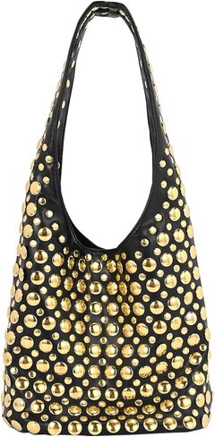 Stylish Studded Hobo Bag Y2K Rivets Bucket Purse for Women Trendy Small Shoulder Tote Handbag in Saudi Arabia