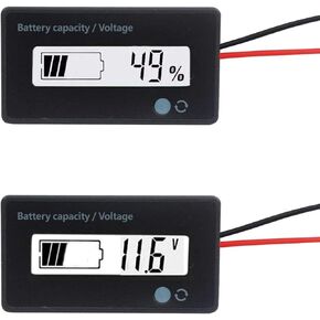 QJFCare Flash Alarm Blue LCD Waterproof Battery Capacity Monitor Gauge Meter,12V/24V/36V/48V Lead Acid Battery Status Indicator,Lithium Battery Capacity Tester Voltage Meter Monitor