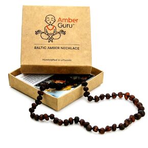 Amber Guru Baltic Amber Necklace (Authentic, Certified) - 12.5 inches - Unisex Jewelry - Cherry (Raw/Unpolished) - Real Amber Beads - Proud to Deliver Genuine Baltic Sea Wonder - Ambar