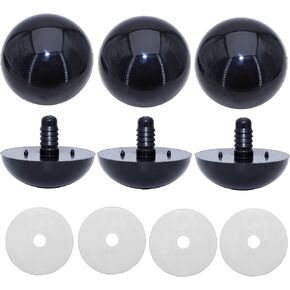 40mm 8Pcs Extra Large Safety Eyes Black Plastic Crochet Safety Eyes DIY Craft Eyes with Washers for DIY Making Large Doll, Toy Craftsmanship Amigurumi and More Projects