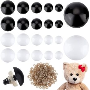 PH PandaHall 192 Sets Safety Eyes Black White Crochet Eyes 10/12/14/16/18mm Craft Eyes Half Round Animal Eyes with Washers for DIY Amigurumi Puppets Bear Crafts Stuffed Animals Making