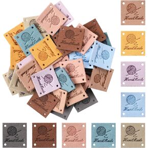 45 Pcs PU Leather Handmade Label, Colorful Handmade Tags, Crochet Items, Handmade Clothing Labels, Sewing Labels, Personalized Clothing Labels Knitting Tags for Crochet Sewing DIY Crafts Jeans Bag