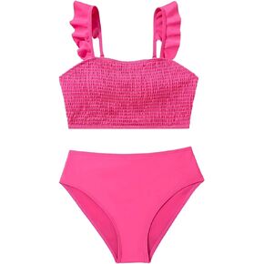 RoseSeek Girl's Smocked Bikini Sets Summer Cute Ruffle Straps Bathing Suit Casual 2 Piece Set Swimsuit