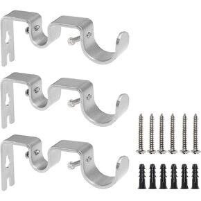 3PCS Black Curtain Rod Bracket, Heavy Duty Double Curtain Rod Hanging Brackets Wall Mount, Drapery Rod Bracket, Adjustable Curtain Rod Holders for Window, Home Curtain Rods (Black)