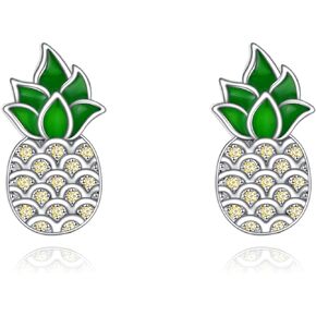 AOBOCO Pineapple Earrings for Women Sterling Silver Cubic Zirconia Pineapple Stud Earrings Cute Simple Fruits Jewelry Gifts for Women Girls