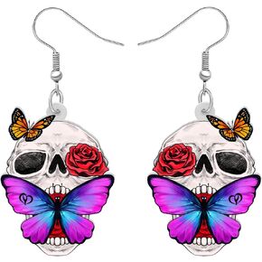 YINYA Halloween Acrylic Cute Sugar Skull Earrings Dangle Drop Flowers Jewelry Gifts for Women Girls Spooky Season Charms