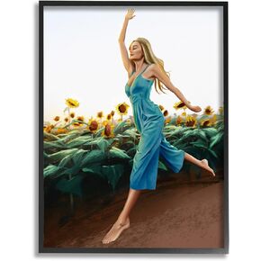 Stupell Industries Woman Running Through Rural Sunflower Meadow Field Framed Wall Art, Design By Ziwei Li