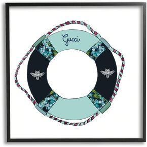 Stupell Industries Trendy Nautical Life Buoy Glam Style Pattern Framed Wall Art, Design By Amelia Noyes