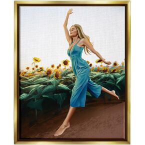 Stupell Industries Woman Running Through Rural Sunflower Meadow Field Floating Framed Wall Art, Design By Ziwei Li