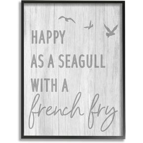 Stupell Industries Funny Happiness Phrase Rustic Seagull Beach Humor Framed Wall Art, Design By Daphne Polselli
