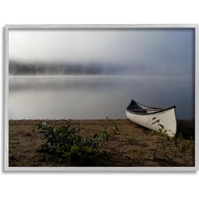 Stupell Industries Lone Canoe Tranquil Foggy Lake Beach Weather Framed Wall Art, Design By Daphne Polselli