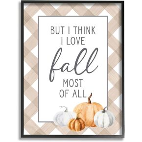 Stupell Industries Love Fall Most Of All Autumn Pumpkins Plaid Border Framed Wall Art, Design By Lettered and Lined