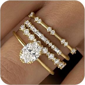 Stackable Gold Rings for Women Gold Rings That Don't Tarnish Trendy Dainty 14K Gold Plated Stacking Cubic Zirconia Thumb Ring Set Wedding Bands Engagement Rings for Women Girls Size 6-11