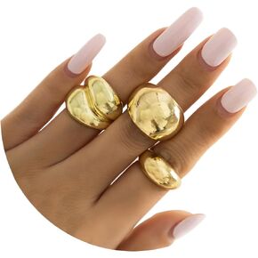 Gold Chunky Dome Rings Set for Women Statement Rings Gold Plated Thick Rings Stacking Rings