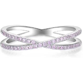 YL X Ring 925 Sterling Silver Stackable Band 1mm Birthstone Criss Cross Ring for Women