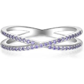 YL X Ring 925 من الفضة الإسترلينية قابلة للتكديس 1 مم خاتم جوهرة الميلاد متقاطع للنساء
