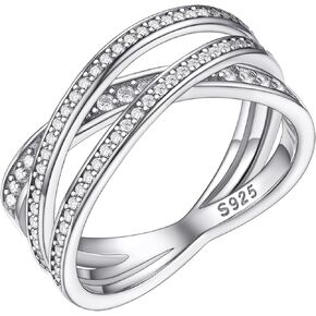 PROSILVER 925 Sterling Silver X Cross Rings, Gorgeous Full Cubic Zirconia Ring, Silver/Black Tone, Size 5-12, Come with Gift Box