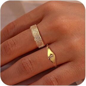 Tasiso Stackable Gold Rings for Women Non Tarnish Trendy Dainty 14K Gold Plated Cubic Zirconia Thumb Ring Set Trendy Statement Love Friendship Promise Engagement Rings Size 6 7 8 9 10