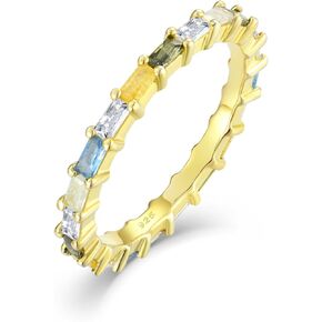 Vemhel Rainbow Multi Color Ring 925 Sterling Silver Cubic Zirconia Stackable Ring for Women