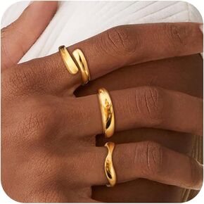 koperin Dainty 3pc Stackable Chunky Rings Non Tarnish-Fashion Trendy 14K Gold Plated Stacking Ring Sets -Statement Eternity Rings for Women and Girls-Cute Jewelry Gift for Women Size 5-10