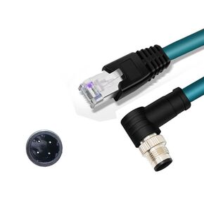 GXMRHWY M12 4-pin D-Code Male Right Angled to RJ45 Male High Flex Cat6 Industrial Ethernet Cable PVC Twisted Pair Cable Dark Green 1Meter
