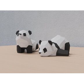 Two Cute Pandas Paper Sculpture,Pre-cut DIY Papercraft Kit,Handmade Wide Animal Figurine, Color,Low Poly Home Decor,All Accessories Included