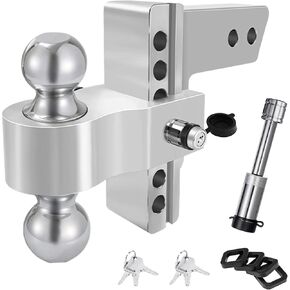 وصلة وصلة مقطورة قابلة للتعديل مقاس 2.5 بوصة (وصلة وصلة مقطورة 2 بوصة × 2 5/16 بوصة) كرة مزدوجة من الفولاذ المقاوم للصدأ تناسب مستقبل المقطورة 2.5 بوصة فقط، وصلة ربط ألومنيوم قطرة/ارتفاع 6 بوصة، 10000 رطل GTW للشاحنة الثقيلة in Kuwait