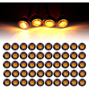 50 Pcs 3/4 Inch Round Amber Light Mini Bullet Clearance Side Marker Signal Sealed Lamps for Trailer Truck Lorry RV with Grommet 12V DC Waterproof 3LED