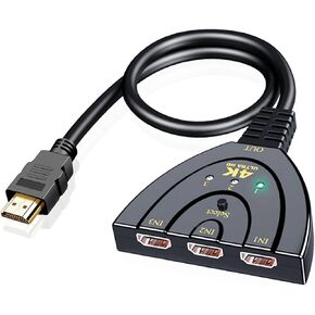 HDMI Switch 3 in 1 Out, 4K@60Hz HDMI 2.0 Splitter, 3-Port HDMI Hub Supports Full HD 4K 1080P 3D Player Compatible with Xbox PS5/4/3 Blu-Ray Player Fire Stick Roku