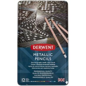 Derwent Colored Pencils, Drawing, Art, Metal Tin, Metallic, 12 Count (2305599)