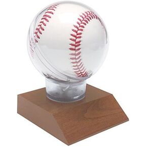All Star Baseball Holder on Cherry Base Trophy - 4.5 Inch | Game Ball Display Case Award - Engraved Plate on Request - Decade Awards