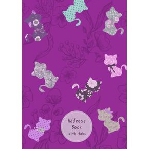 Address Book with Tabs: A5 Medium Contact Notebook Organizer with Alphabetical Index | Cute Cats Floral Design Purple