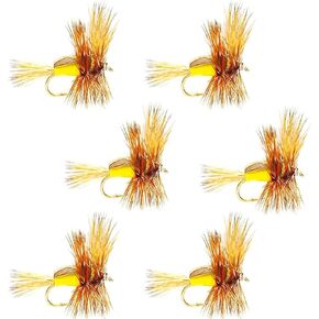 The Fly Fishing Place Yellow Humpy Classic Trout Dry Fly Fishing Flies - Set of 6 Flies Size 16