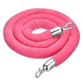 PATIKIL 5.9 Feet Pink Velvet Stanchion Rope, Crowd Control Barrier Rope with Snap Hooks for Posts Stand Queue Divider of Hotel Theater, Silver