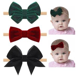 10PCS Velvet Baby Bows Stretchy Nylon Headbands Baby Girls Handmade Newborn Hairbands Hair Accessories for Toddlers Newborns Infants Kids 3.5Inches