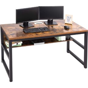TOPSKY Computer Desk with Bookshelf/Metal Hole Cable Cover 1.18" Thick Desk (55", Espresso Gray)
