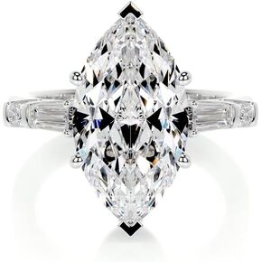 4.3 Carat (ctw) Marquise Cut Moissanite Engagement Rings for women Platinum Plated Silver Ring Moissanite Rings