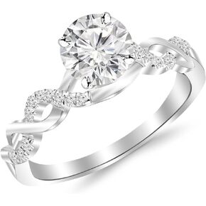 1.13 Carat Twisting Infinity Gold and Diamond Split Shank Pave Set Diamond Engagement Ring with a 1 Carat I-J SI2-I1 Center