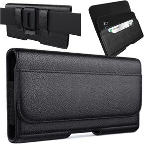 Meilib Holster for iPhone 14, 14 Pro, 13, 13 Pro, 12, 12 Pro, 11, XR, Cell Phone Belt Holder Case with Belt Clip and ID Credit Card Pouch Cover (Fits iPhone 14, 13, 12 with Otterbox Commuter Case on)