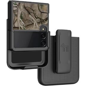 Case with Clip for Galaxy Z Flip 3 5G, Nakedcellphone [Grid Texture] Slim Hard Shell Cover and [Rotating/Ratchet] Belt Hip Holster Holder Combo for Samsung Z Flip3 Phone (SM-F711, 2021) - Black