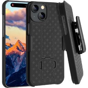 Fingic Case for iPhone 15 Case,iPhone 15 Belt Clip Holster Case Slim Combo Shell with Kickstand Swivel Belt Clip Holster Rugged Shockproof Antiscratch Protective Cover for iPhone 15 5G 6.1 inch(Black)