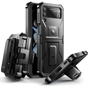Dexnor Shockproof Case for Samsung Galaxy Z Flip 4 5G,Rugged Bumper Protective Case with Foldable Kickstand, Holster Cover with 360°Rotatable Belt Clip,Black